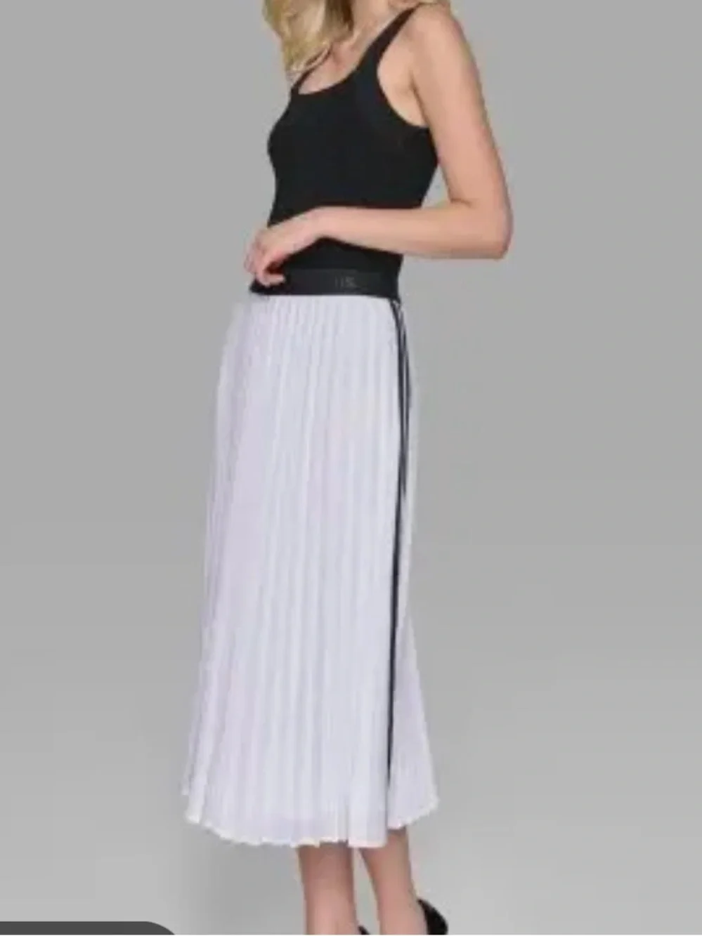 New KARL  Lagerfeld Pleated Midi Skirt with Black Side Stripe
